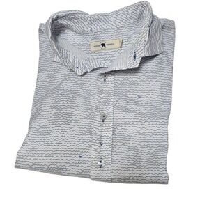 Onward‎ Reserve Mens XL Button Down Shirt Linen Cotton Blue Wave Short Sleeve